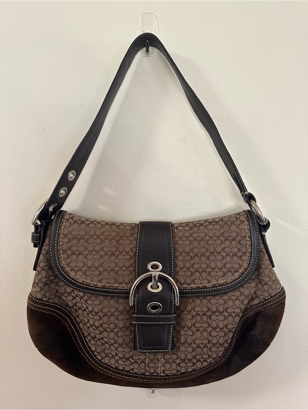 Coach Brown Signature Canvas and Dark Brown Leather Suede SOHO Bag vintage y2k